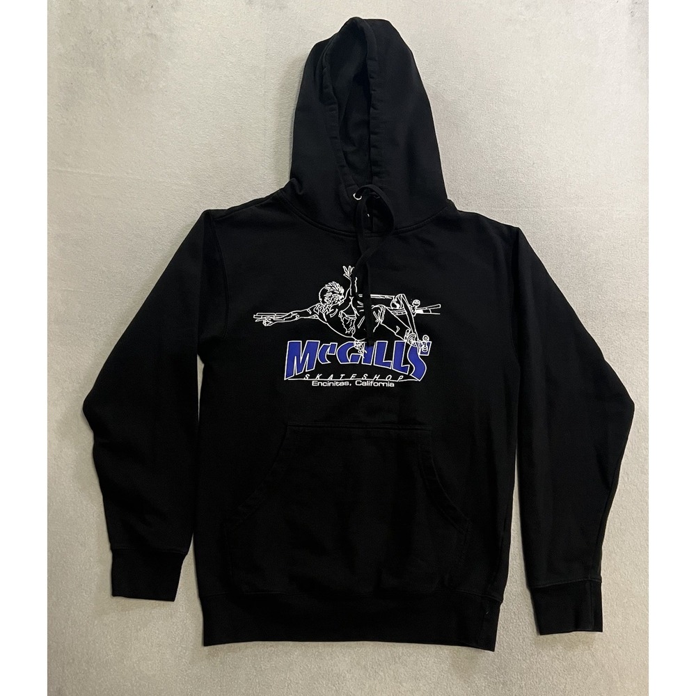 McGill's Skateshop Hoodie Men's Size Small Black Skater Pullover Sweatshirt Y2K